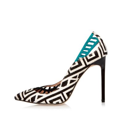 Black zebra print lattice panel court heels